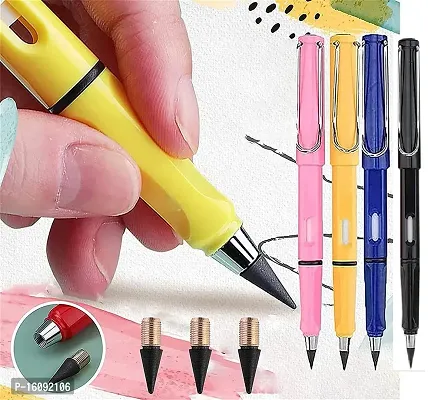 Inkless Pencil Reusable Everlasting Pencil Eraser Colorful Pencils Forever Metal Writing Pens Graphite Nib Triangle Golf Stationary Sketch Book Writing Drawing (2)