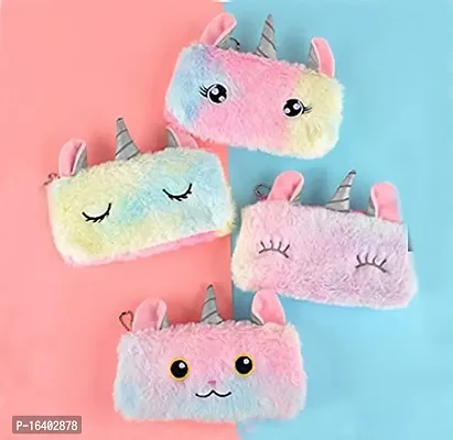 BREEPREE Combo of 4 Pcs Unicorn Pencils and 1 Unicorn Fur Pouch Pencil Case Zipper Closer Soft Pencil Pouch  Unicorn Stationery 5 Pcs-thumb2