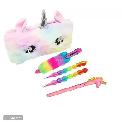 Unicorn Pencil Box for Girls with Stationaries Combo Set of 5 Items | Pencil Pouch for Kids Girls