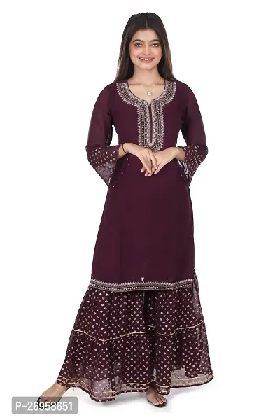 Trendy Maroon Embroidered Cotton Straight Kurta Palazzo Set For Women-thumb0