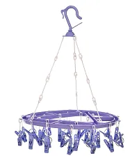 Stri Plastic Cloth Drying Stand Hanger with 24 Clips/pegs, Baby Clothes Hanger Stand (Blue-Purple, Medium)-thumb4