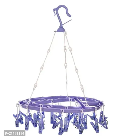 Stri Plastic Cloth Drying Stand Hanger with 24 Clips/pegs, Baby Clothes Hanger Stand (Blue-Purple, Medium)-thumb5