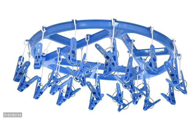 Stri Plastic Cloth Drying Stand Hanger with 24 Clips/pegs, Baby Clothes Hanger Stand (Blue-Purple, Medium)-thumb3