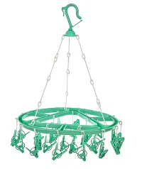 Stri Plastic Cloth Drying Stand Hanger with 24 Clips/pegs, Baby Clothes Hanger Stand (Green-Purple, Medium)-thumb4