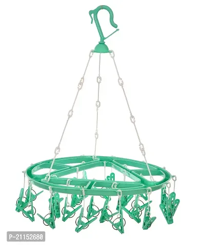 Stri Plastic Cloth Drying Stand Hanger with 24 Clips/pegs, Baby Clothes Hanger Stand (Green-Purple, Medium)-thumb5