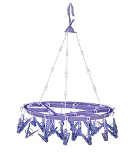 Stri Plastic Cloth Drying Stand Hanger with 24 Clips/pegs, Baby Clothes Hanger Stand (Blue-Purple, Medium)-thumb3