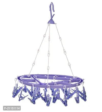 Stri Plastic Cloth Drying Stand Hanger with 24 Clips/pegs, Baby Clothes Hanger Stand (Blue-Purple, Medium)-thumb4