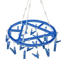 Stri Plastic Cloth Drying Stand Hanger with 24 Clips/pegs, Baby Clothes Hanger Stand (Blue-Purple, Medium)-thumb1