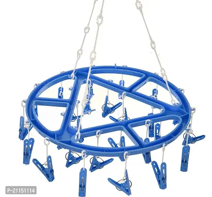 Stri Plastic Cloth Drying Stand Hanger with 24 Clips/pegs, Baby Clothes Hanger Stand (Blue-Purple, Medium)-thumb2