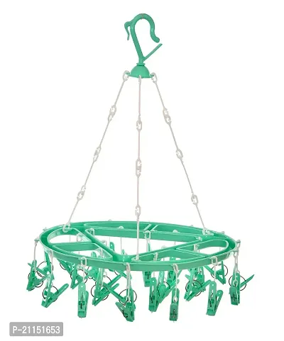 Stri Plastic Cloth Drying Stand Hanger with 24 Clips/pegs, Baby Clothes Hanger Stand-thumb0