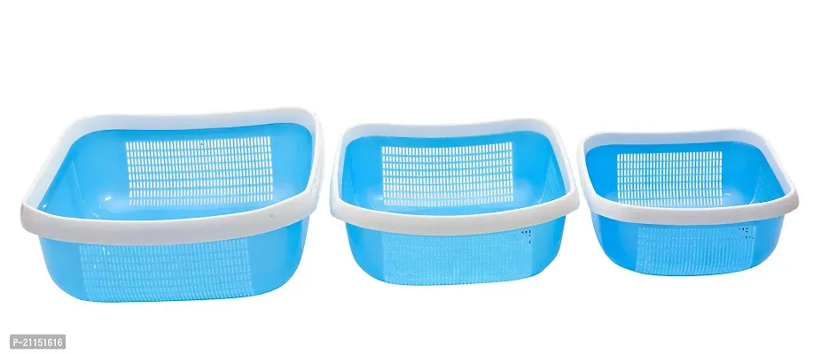 Stri Fruit and Vegetable Plastic Basket Set of 3 (Blue)-thumb0