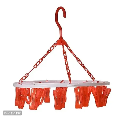 STRI Flexible Plastic Multipurpose Foldable Cloth Hangers with Clips (Red)-thumb0