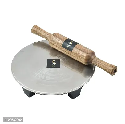 Stri Light Weighted Non Sticky Wooden Rolling Pin and Steel Board , Chakla Belan Set Steel Rolling Pin  Board  (Silver, Pack of 2)