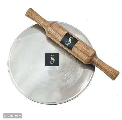 Stri Light Weighted Non Sticky Wooden Rolling Pin and Steel Board , Chakla Belan Set Steel Rolling Pin  Board  (Silver, Pack of 2)-thumb3