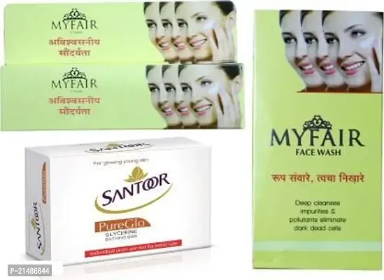 my fair face cream and facewash and santoor soap 125g