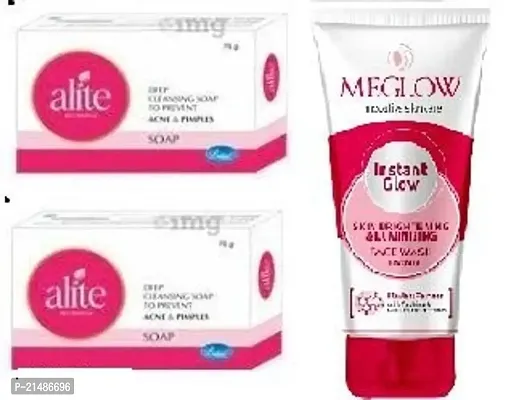 alite acne soap 2 pc and meglow instant glow facewash 70g