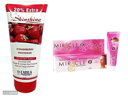 SKIN SHINE STRABERY FACEWASH 70G AND MIRACLE FACE CREAM 15G-thumb0