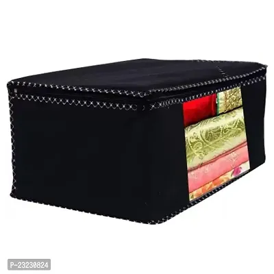 Annora International Saree Covers With Zip, Storage Organizer/ Storage Box For Clothes With Transparent Window/ Cloth Storage Box/Saree Covers For Storage/Cloth Organiser For Wardrobe (Beige  Black)-thumb5