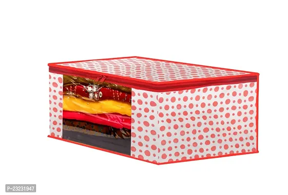 ANNORA INTERNATIONAL, Saree Cover/Storage Box with transparent window/Cloths Cover/Saree Cover for Storage/Garment Cover/Cloth Organiser Red Polka Dots(Pack of 3)-thumb3