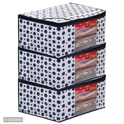 ANNORA INTERNATIONAL Non Woven Fabric Polka Dot Saree Cover/ Clothes Organiser For Wardrobe Set with Transparent Window And Zip For Lehenga, Suit, Dress, Accessories, Extra Large ( Pack Of 3)-thumb0