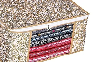 Annora International Saree Covers With Zip, Storage Organizer/Storage Box For Clothes With Transparent Window/Cloth Storage Box/Saree Covers For Storage/Cloth Organiser For Wardrobe (Beige  White)-thumb1