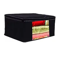 Annora International Saree Covers With Zip, Storage Organizer/ Storage Box For Clothes With Transparent Window/ Cloth Storage Box/Saree Covers For Storage/Cloth Organiser For Wardrobe (Beige  Black)-thumb3