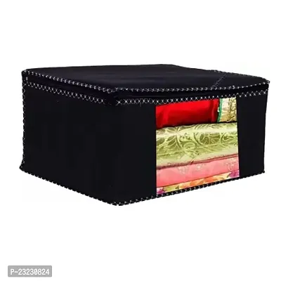 Annora International Saree Covers With Zip, Storage Organizer/ Storage Box For Clothes With Transparent Window/ Cloth Storage Box/Saree Covers For Storage/Cloth Organiser For Wardrobe (Beige  Black)-thumb4