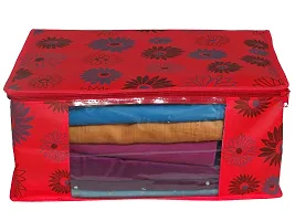 Annora International Set Of 12 Foldable Saree Covers / Clothes Storage Bag / Wardrobe Organizer With Transparent Window And Zip For Lehenga, Suit, Dress  Accessories (Pack Of 12) Red-thumb1