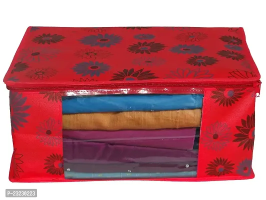 Annora International Set Of 12 Foldable Saree Covers / Clothes Storage Bag / Wardrobe Organizer With Transparent Window And Zip For Lehenga, Suit, Dress  Accessories (Pack Of 12) Red-thumb2