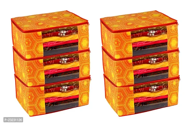 Annora International Saree Covers With Zip, Storage Organizer / Storage Box For Clothes With Transparent Window / Cloth Storage Box / Saree Covers For Storage /Cloth Organiser For Wardrobe (Pack Of 6)