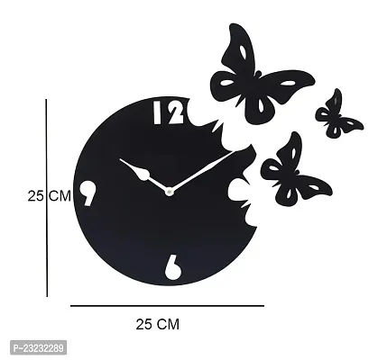 ANNORA INTERNATIONAL Wooden Wall Clock for Home, Analogue Wall Clock for Home Stylish Wall Clock for Home Decor, Designer Wall Clock Wooden (3 Butterfly)-thumb2