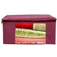 ANNORA INTERNATIONAL Non Woven Fabric Saree Cover/ Clothes Organiser For Wardrobe Set with Transparent Window And Zip For Lehenga, Suit, Dress, Accessories, Extra Large (Pack Of 5 ,Maroon)-thumb3