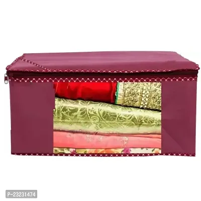 ANNORA INTERNATIONAL Non Woven Fabric Saree Cover/ Clothes Organiser For Wardrobe Set with Transparent Window And Zip For Lehenga, Suit, Dress, Accessories, Extra Large (Pack Of 5 ,Maroon)-thumb4