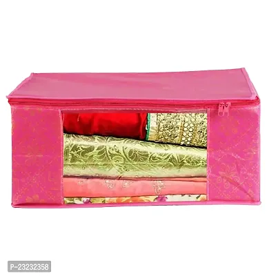 Annora International Saree Covers With Zip, Storage Organizer/Storage Box For Cloth With Transparent Window/Cloth Storage Box/Saree Covers For Storage/Cloth Organiser For Wardrobe (Pack Of 4,Pink)-thumb3