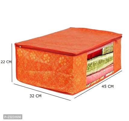 Annora International Saree Covers With Zip, Storage Organizer/Storage Box For Clothes With Transparent Window/Cloth Storage Box/Saree Covers For Storage/Cloth Organiser For Wardrobe (Pack Of 4,Orange)-thumb2