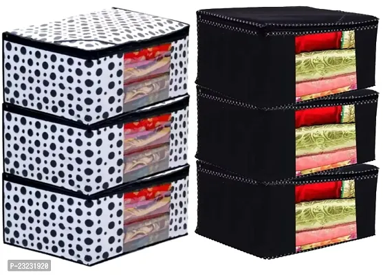 ANNORA INTERNATIONAL, Storage Box with transparent window/Cloths Cover/Saree Cover for Storage/Garment Cover/Cloth Organiser Combo set pack of 6(Black Bindi and Solid Black)