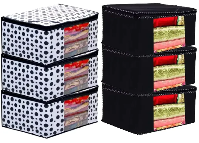 ANNORA INTERNATIONAL Non Woven Fabric Saree Cover/ Clothes Organiser For Wardrobe Set with Window And Zip For Lehenga, Suit, Dress, Accessories, Extra Large (Pack Of 6)