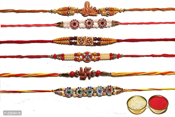 ANNORA INTERNATIONAL Bhai Baha Rakhi Designer Rakhi set//New Rakhi for Brothers (Pack of 6)