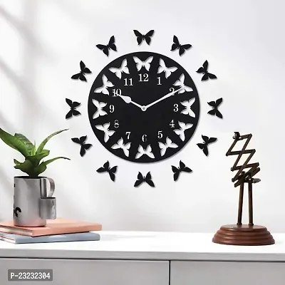 ANNORA INTERNATIONAL Wooden Wall Clock for Home, Analogue Wall Clock for Home Stylish Wall Clock for Home Decor, Designer Wall Clock Wooden (12 Buterfly)-thumb0
