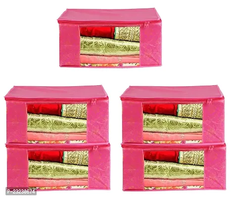 Annora International Saree Covers With Zip, Storage Organizer/Storage Box For Clothes With Transparent Window/Cloth Storage Box/Saree Covers For Storage/Cloth Organiser For Wardrobe (Pack Of 5)