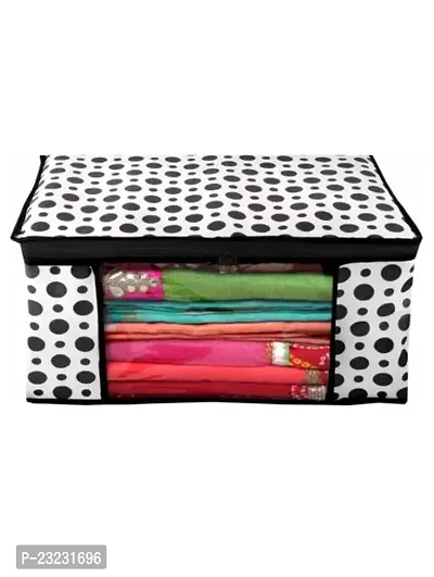 ANNORA INTERNATIONAL, Saree Cover/Storage Box with transparent window/Cloths Cover/Saree Cover for Storage/Garment Cover/Cloth Organiser Black Polka Dots(Pack of 3)-thumb3