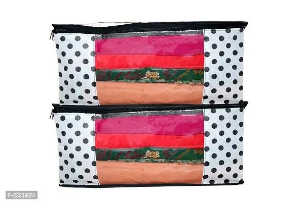 ANNORA INTERNATIONAL, Saree Cover with Zip/Storage Box with transparent window/Cloths Cover/Saree Cover/Garment Cover/Cloth Organiser Black Polka Dots(Pack of 2)-thumb0