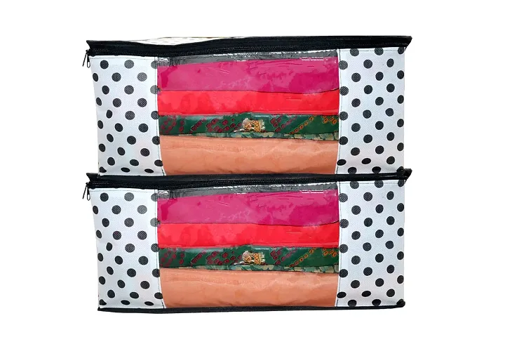 ANNORA INTERNATIONAL, Saree Cover with Zip/Storage Box with window/Cloths Cover/Saree Cover/Garment Cover/Cloth Organiser Polka Dots(Pack of 2)