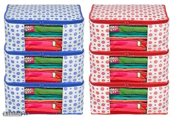 ANNORA INTERNATIONAL, Saree Cover with Zip/Storage Box with transparent window/Cloths Cover/Saree Cover for Storage/Cloth Organiser Combo set pack of 6 (Blue Bindi and Red Bindi)