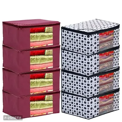 Pack Of 8 Saree Cover with Zipper Closure and Transparent Window Warderobe Organizer storage box Garment Cover