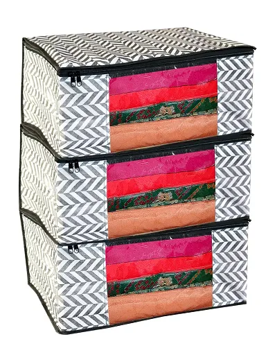 ANNORA INTERNATIONAL, Clothing Protector/Saree Cover/Cloths Cover/Saree Cover for Storage/Garment Cover/Cloth Organiser Zig Zag Print Cover(Pack of 3)