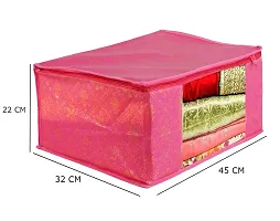 Annora International Saree Covers With Zip, Storage Organizer/Storage Box For Cloth With Transparent Window/Cloth Storage Box/Saree Covers For Storage/Cloth Organiser For Wardrobe (Pack Of 4,Pink)-thumb1