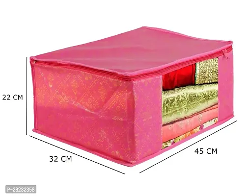 Annora International Saree Covers With Zip, Storage Organizer/Storage Box For Cloth With Transparent Window/Cloth Storage Box/Saree Covers For Storage/Cloth Organiser For Wardrobe (Pack Of 4,Pink)-thumb2