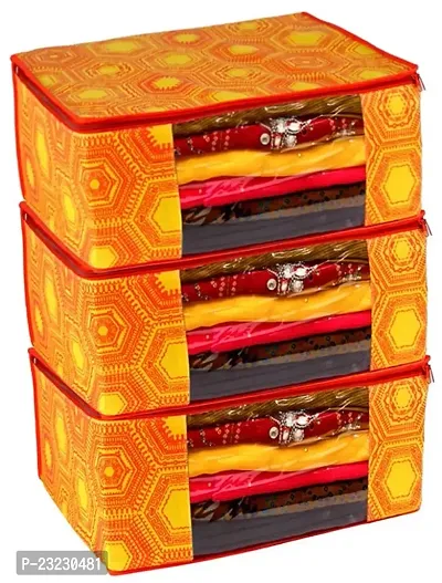 Annora International Saree Covers With Zip, Storage Organizer / Storage Box For Clothes With Transparent Window / Cloth Storage Box / Saree Covers For Storage /Cloth Organiser For Wardrobe (Pack Of 3)