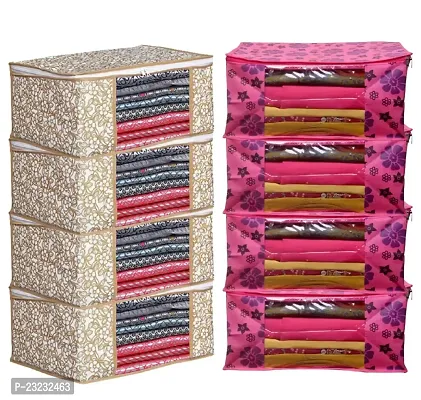 Garment Cover Pack of 8 Saree Cover with Zipper Closure Storage Box Warderobe Organizer with Transparent Window